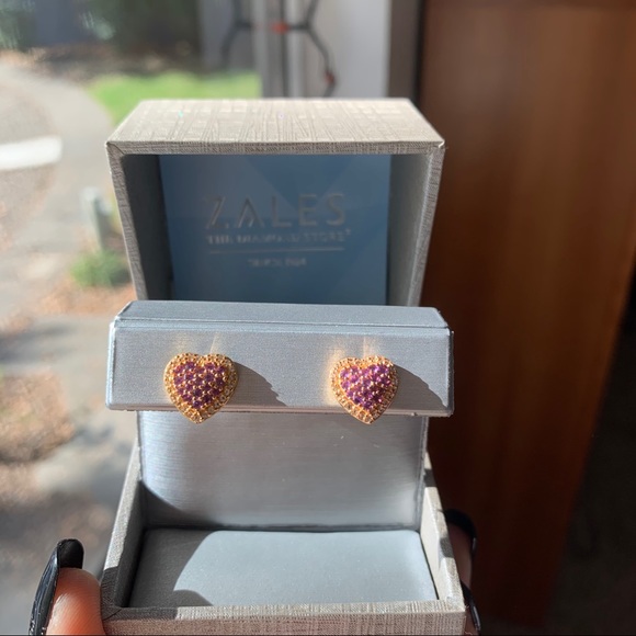 Zales Amethyst and White Topaz Heart Stud Earrings - Picture 4 of 15